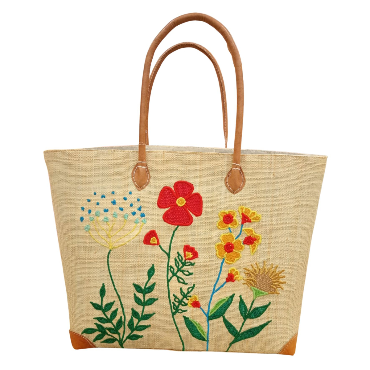 Multicolor Floral Tote Bag in Raffia