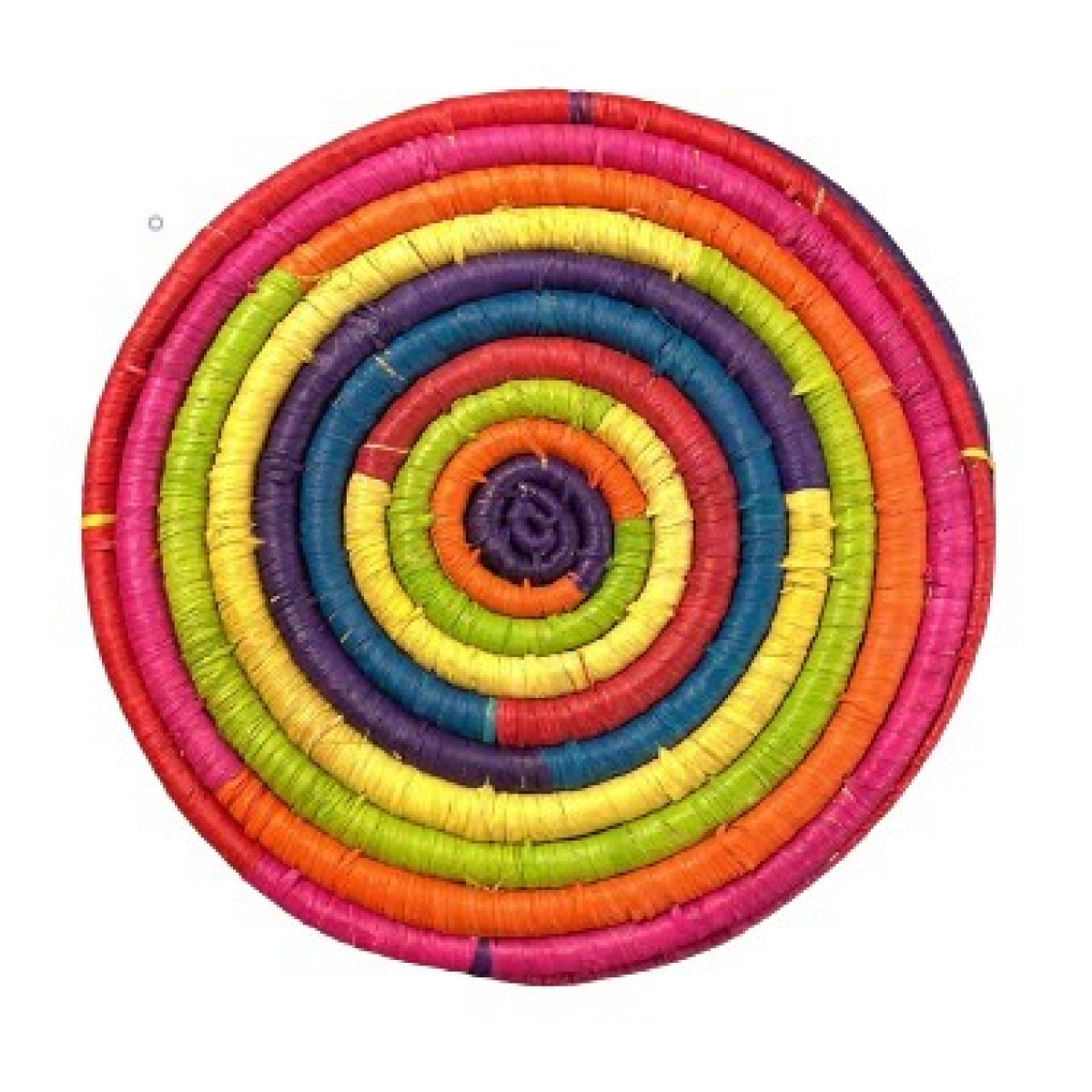 Multicolored raffia trivet.