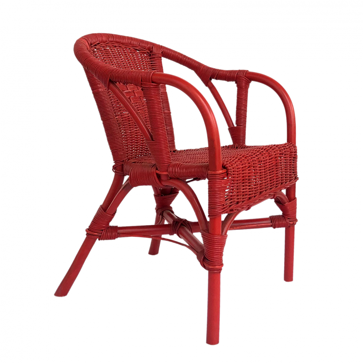 Chaise rouge pour enfant en rotin naturel