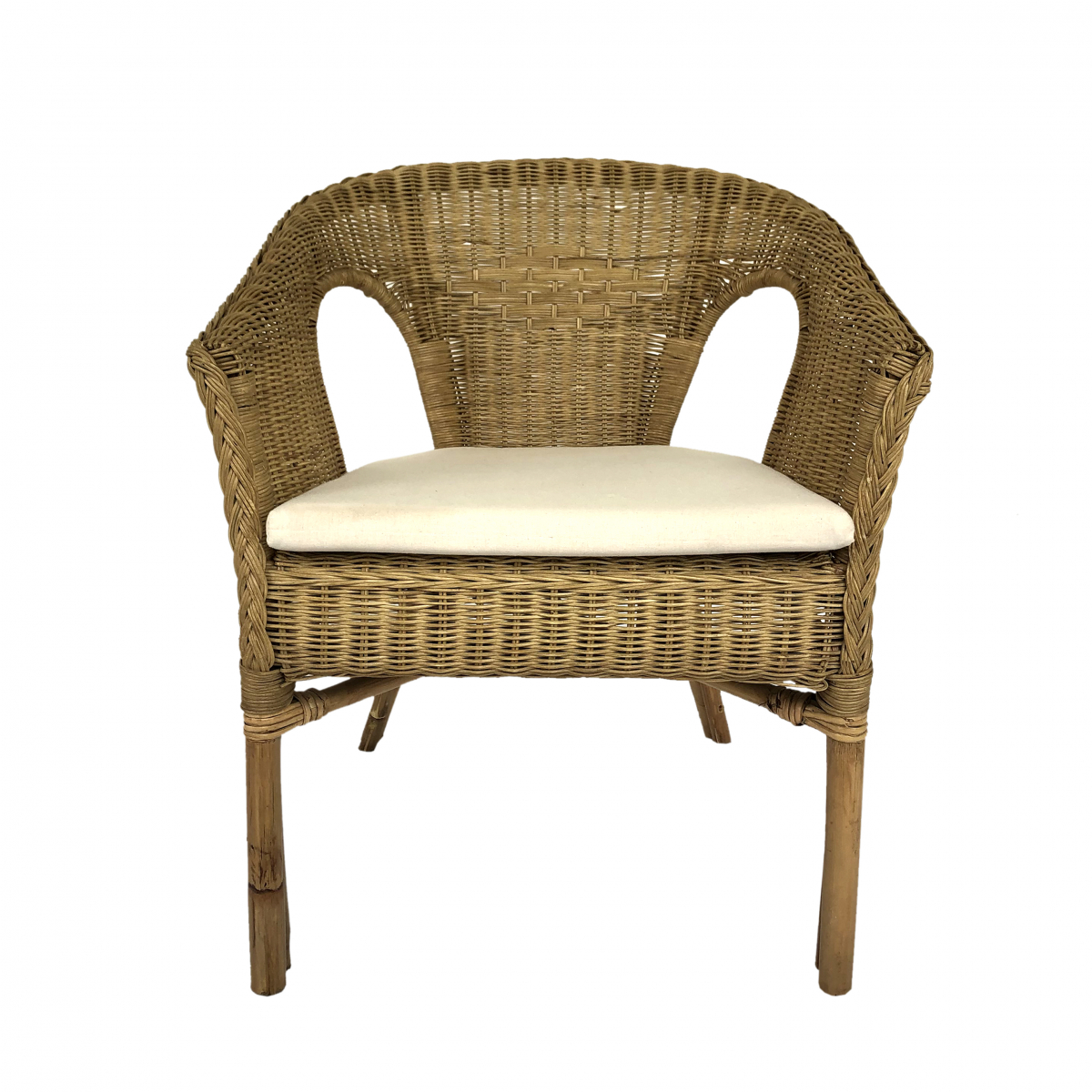 Salon De Jardin Luxe En Rotin Naturel - Table Ronde Verre + Fauteuils + Banc - 10 Pièces Avec Coussins Beige