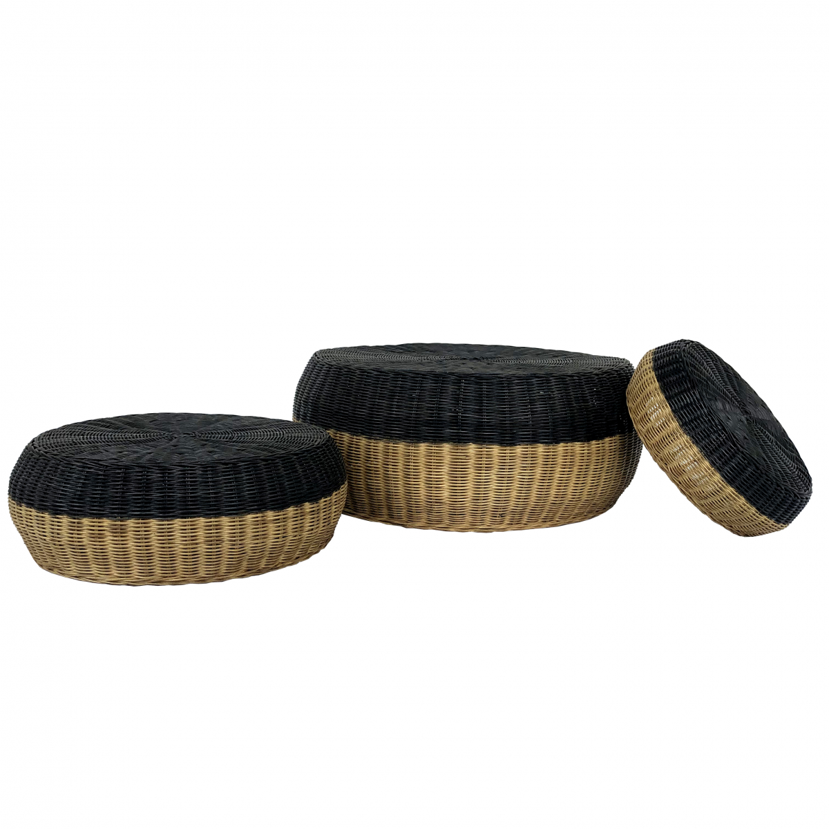 Pouf bicolore rotin naturel noir petit modèle