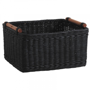 Black rattan storage bin - gm