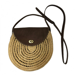 Round raffia and lace bag