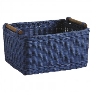 Blue Tinted Rattan Storage Bin - gm