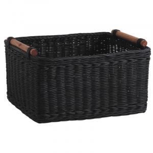 Black stained rattan storage basket