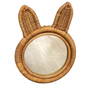 Miroir lapin pour enfant en rotin naturel