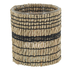 Glass and rush candle holder