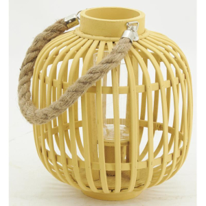 Lanterne bambou ronde couleur jaune pastel