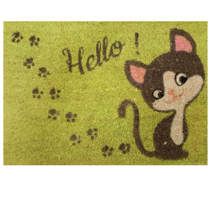 Paillasson coco motif Chat gris Hello