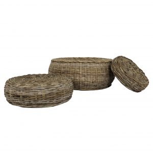 Pouffes white and natural rattan small model
